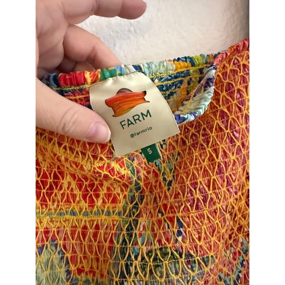Farm Rio Colorful Print Smocked Long Sleeve Mini Dress Size S - Picture 7 of 7